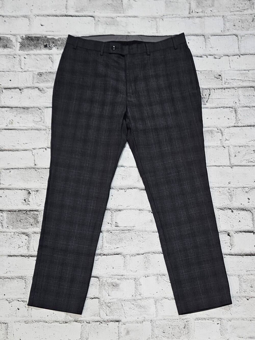 Calvin Klein X Slim Fit Gray Plaid Dress Pants Mens 36x30 Wool Blend